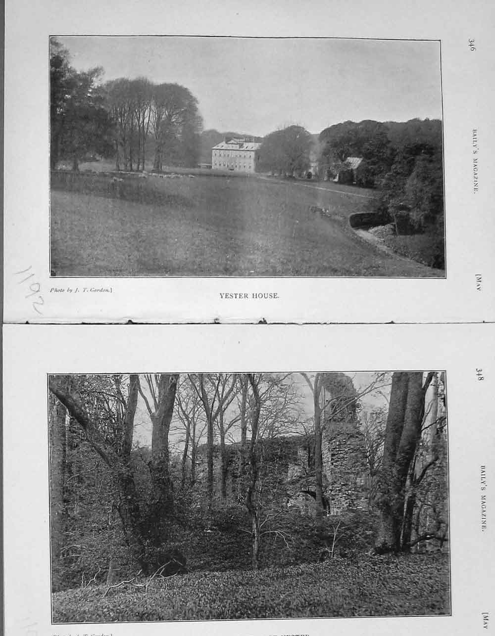 Antique Old Print 1905 Photograph Yester House Castle Hounds Dogs Hunting 20th