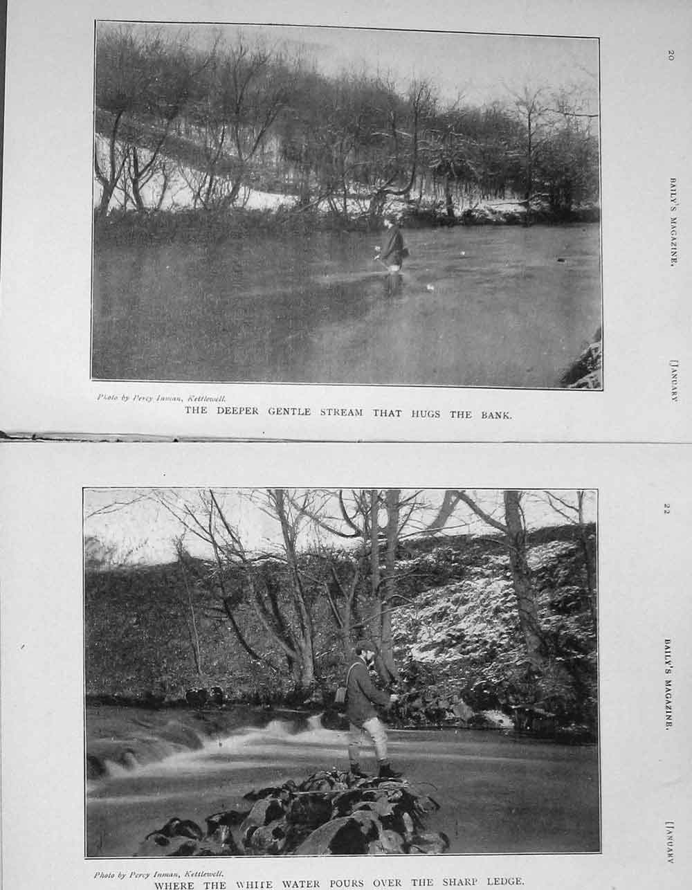 Old Antique Print 1905 Photograph Grayling Fishing River Stream Angling 20th