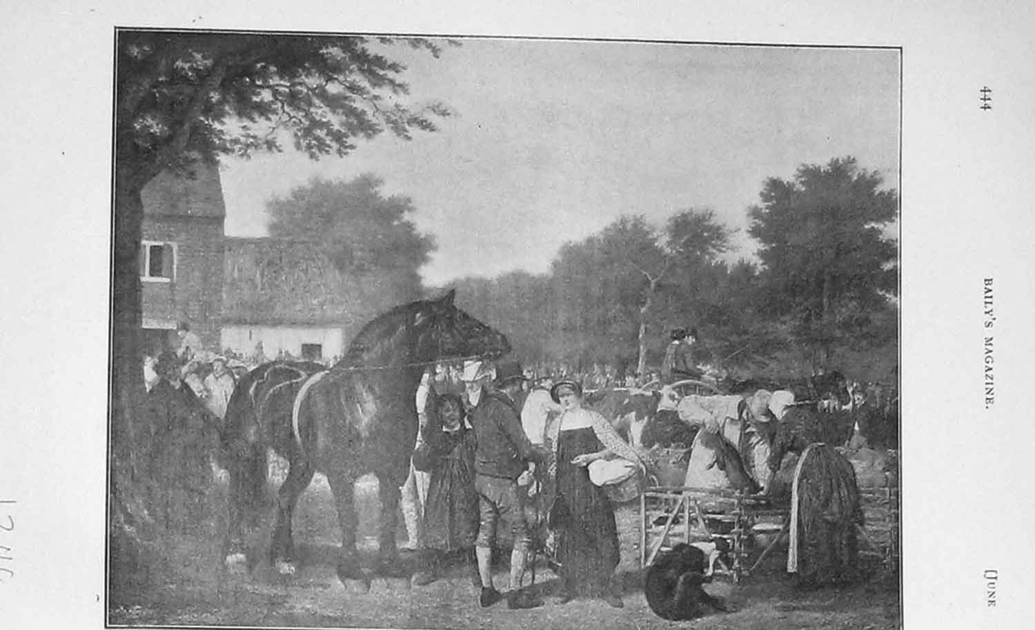 Original Old Antique Print 1906 Scene Country Fair Horse Cattle 20th Century
