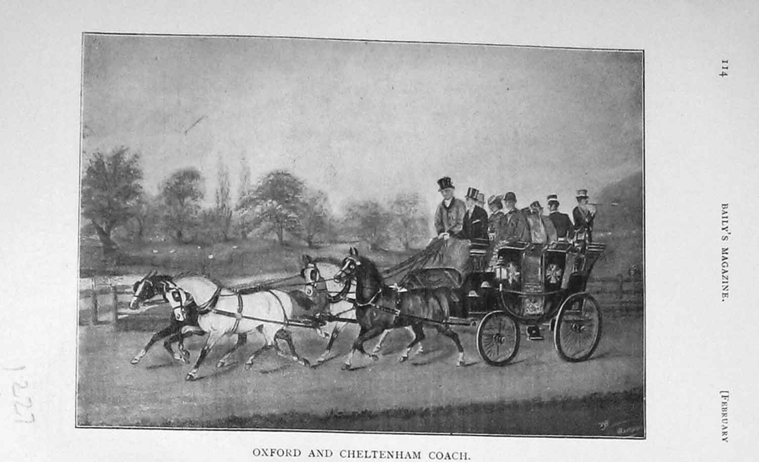 Old Antique Print 1906 Oxford Cheltenham Coach Carriage Transport Horses 20th