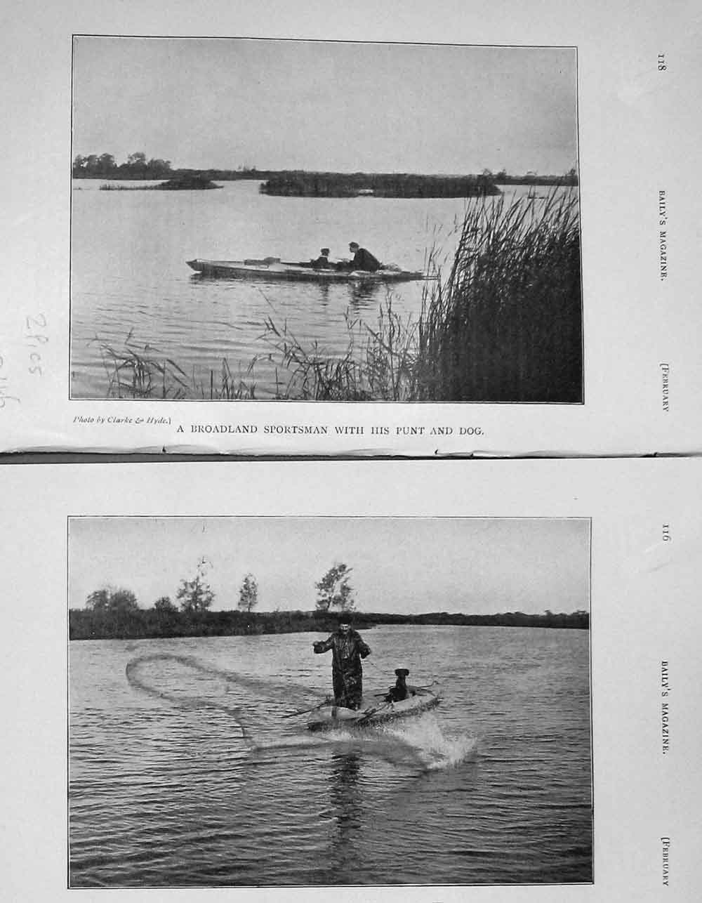 Original Old Antique Print 1906 Photograph Sportsman River Punt Dog Broadland