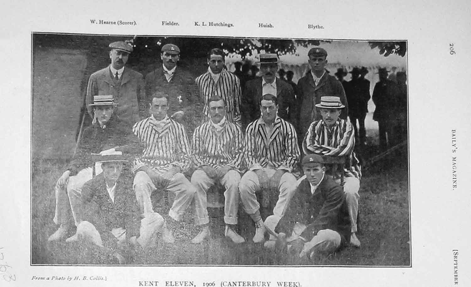 Original Old Antique Print 1906 Kent Cricket Team Sport Marsham Hearne Huish