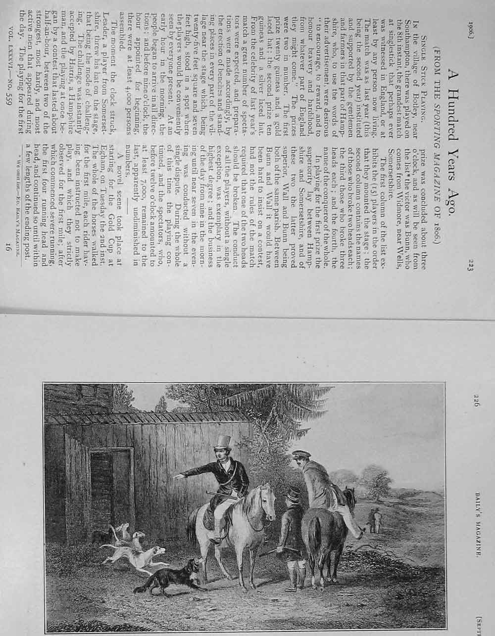 Original Old Antique Print 1906 Hunting Sport Dogs Men Horses 20th Century
