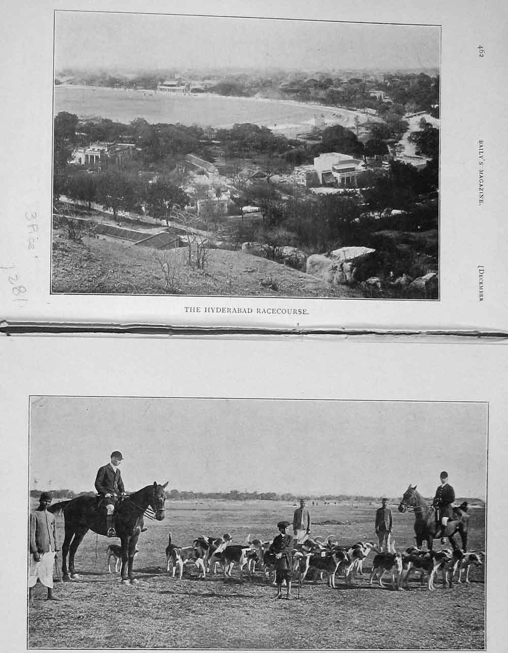 Original Old Antique Print 1906 Hyderabad Horse Racecourse Poonah Hounds Dogs