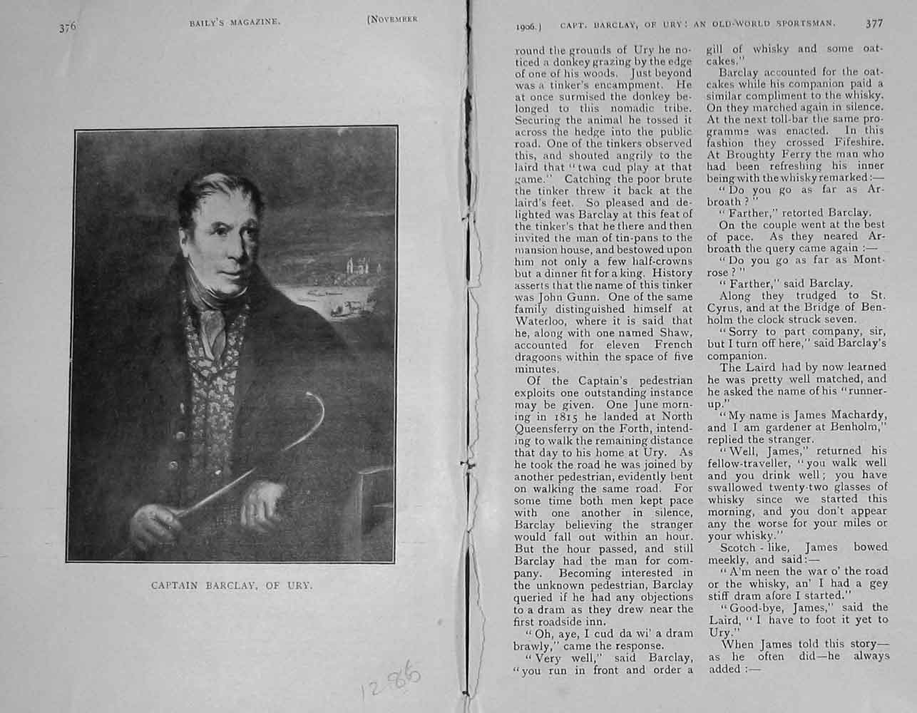 Original Old Antique Print 1906 Portrait Captain Barclay Ury Sportsman 20th