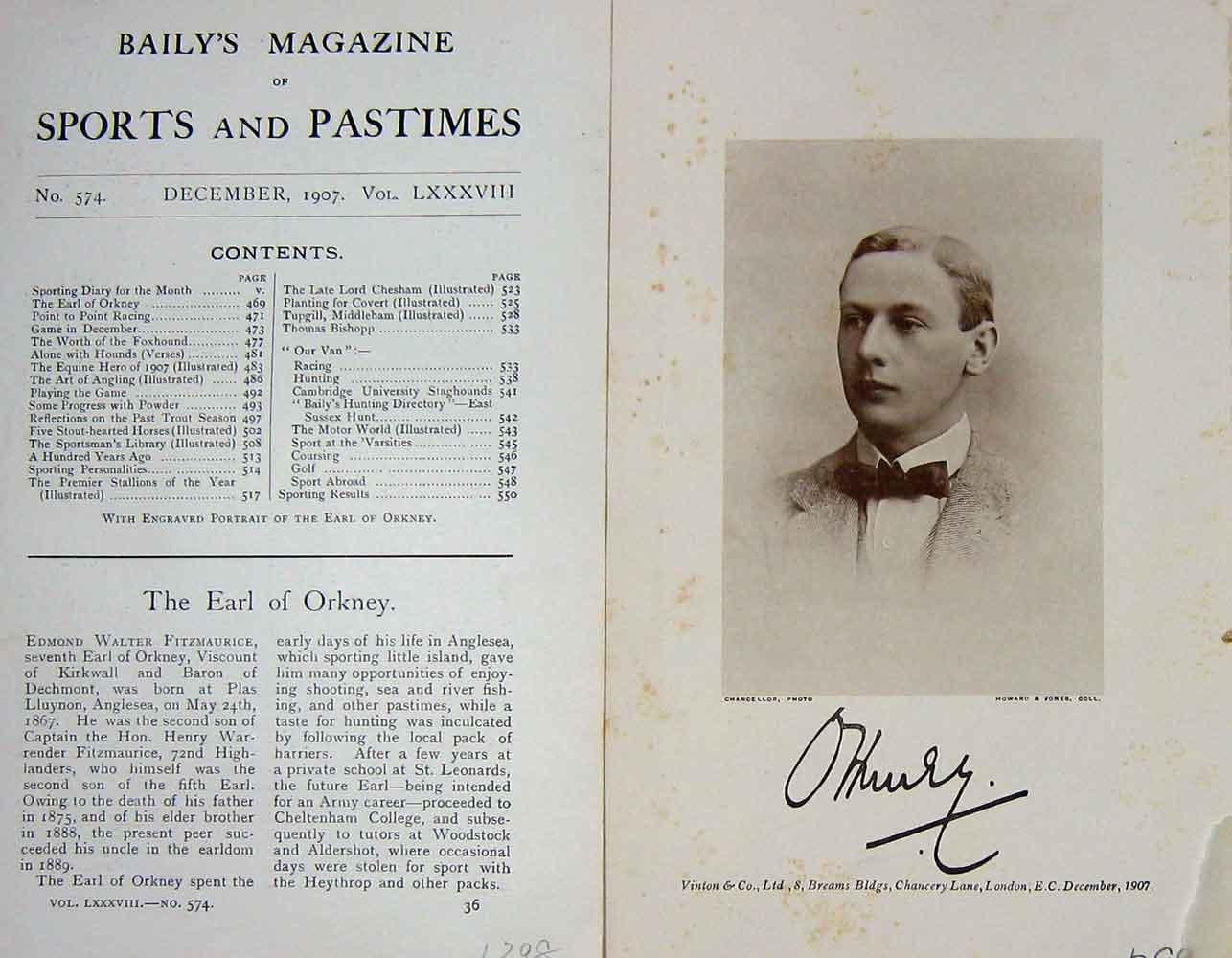Original Old Antique Print 1907 Portrait Earl Orkney Edmond Fitzmaurice 20th