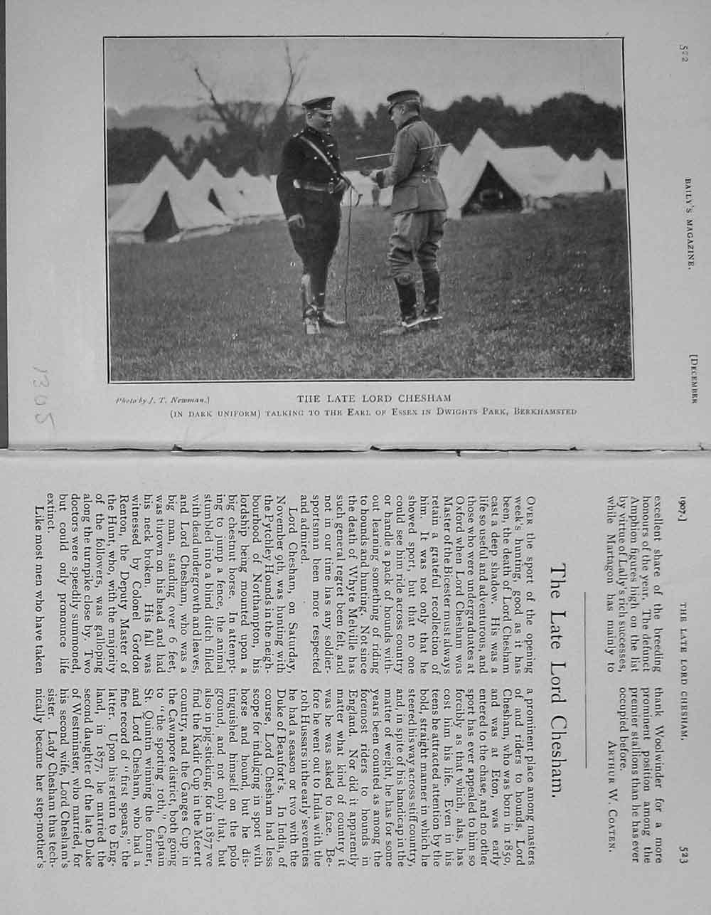 Original Old Antique Print 1907 Portrait Lord Chesham Earl Essex Dwights 20th