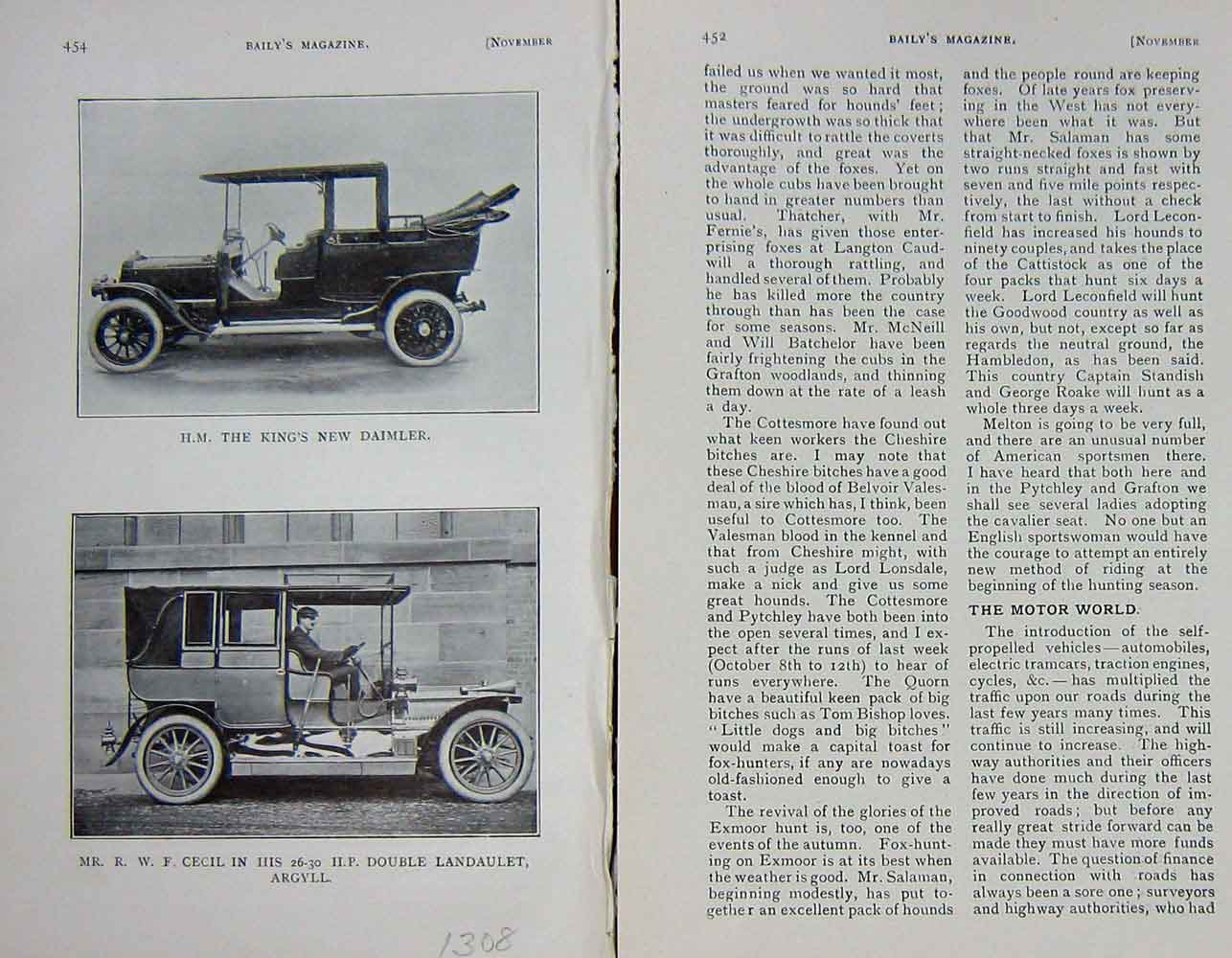 Original Old Antique Print 1907 Photograph Motor Car Daimler Landaulet Argyll