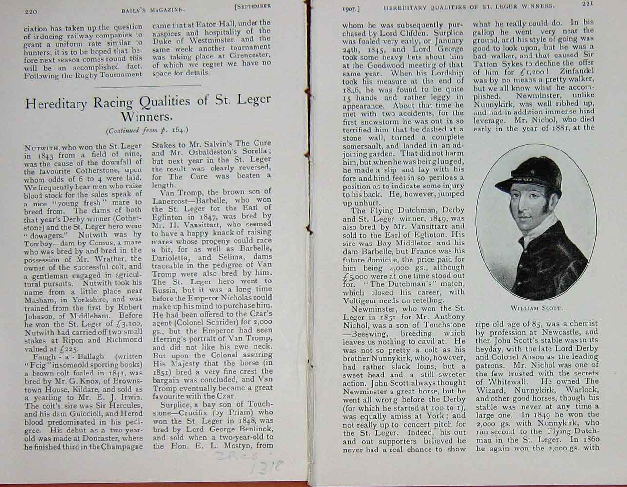 Original Old Antique Print 1907 Portrait William Scott Jockey Surplice Ou 20th