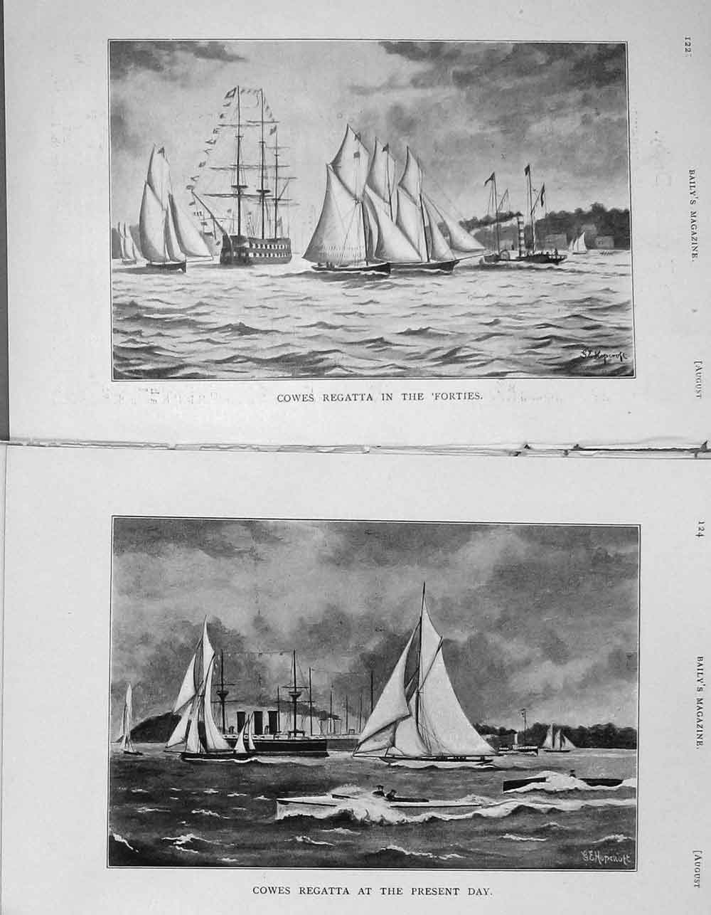 Original Old Antique Print 1907 Cowes`Regatta Yachting Derby Sport 20th