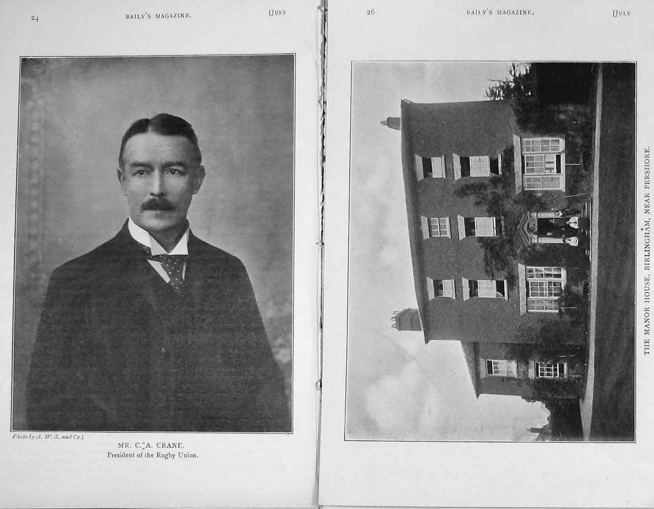 Original Old Antique Print 1907 Portrait Crane Rugby Union Burlingham 20th