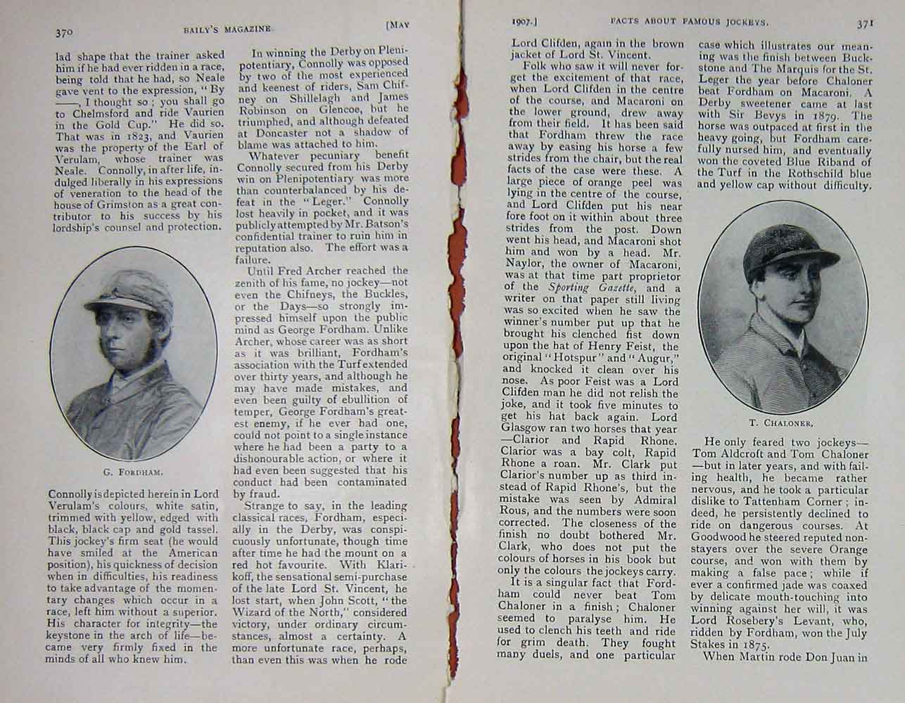 Old Antique Print 1907 Sport Jockeys Connolly Robinson Chaloner Fordham 20th
