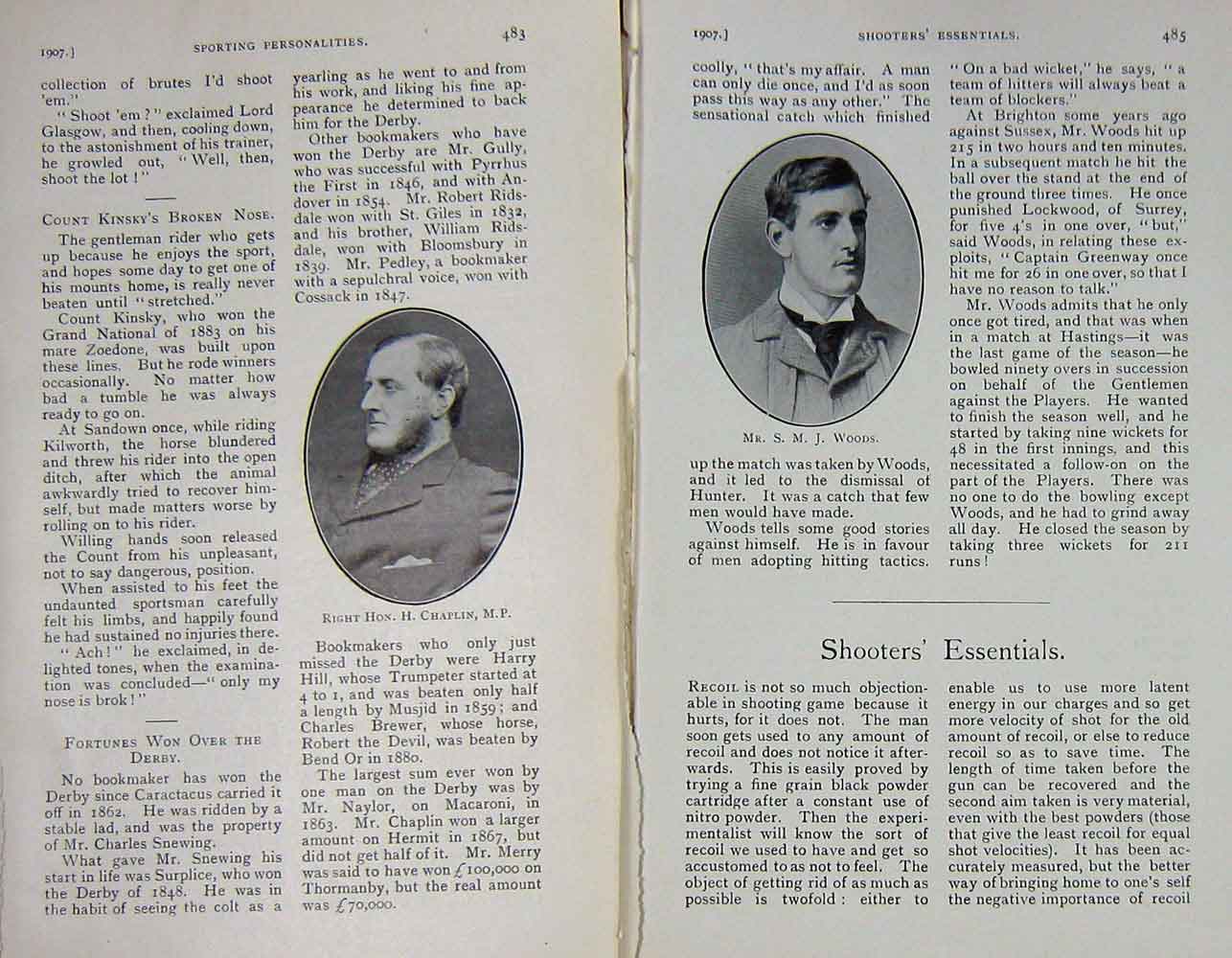 Original Old Antique Print 1907 Portrait Chaplin M.P Mr S.M.J Woods Sport 20th