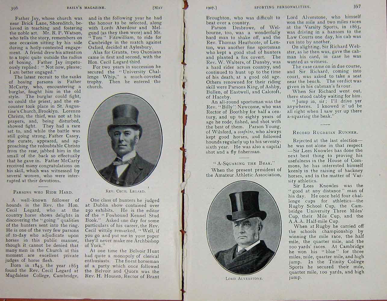 Old Antique Print 1907 Cecil Lagard Lord Alverstone Sport Personalities 20th