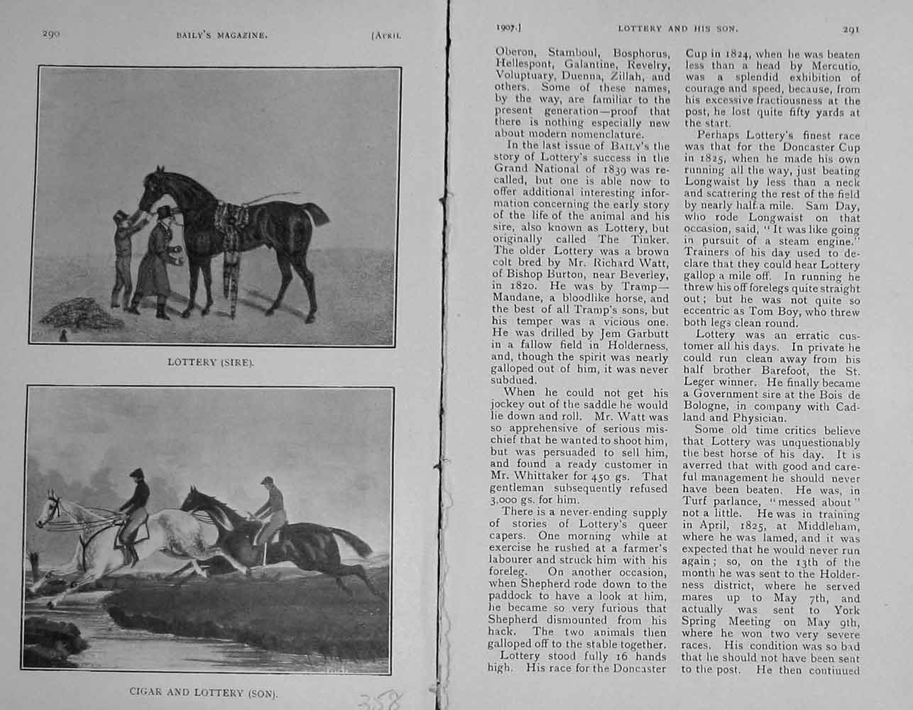 Old Antique Print 1907 Horses Sport Lottery Cigar Jumping Ditch Baily'S 20th
