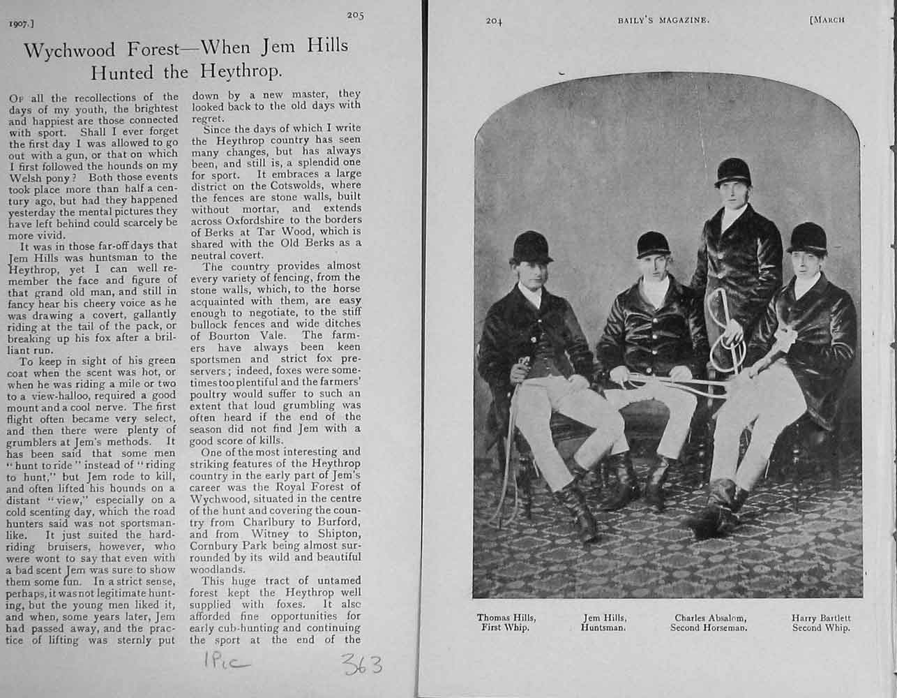 Old Antique Print 1907 Huntsmen Thomas Jem Hills Absalom Harry Bartlett 20th