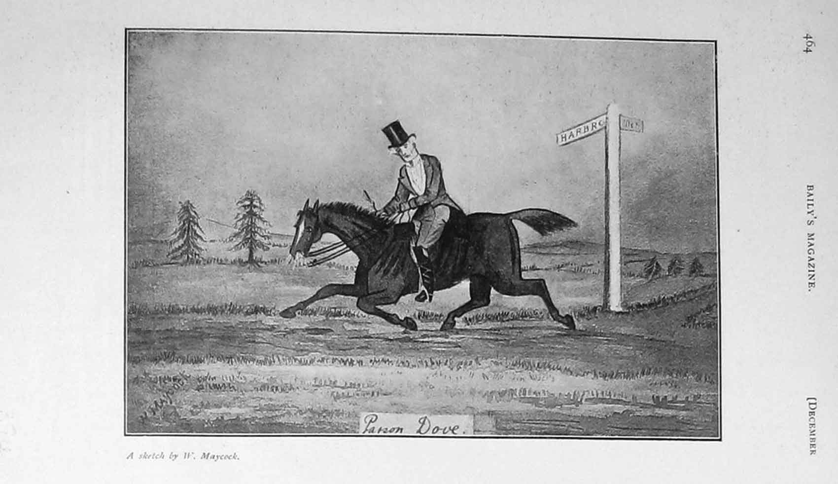 Original Old Antique Print 1908 Parson Dove Man Horse Country Trees 20th