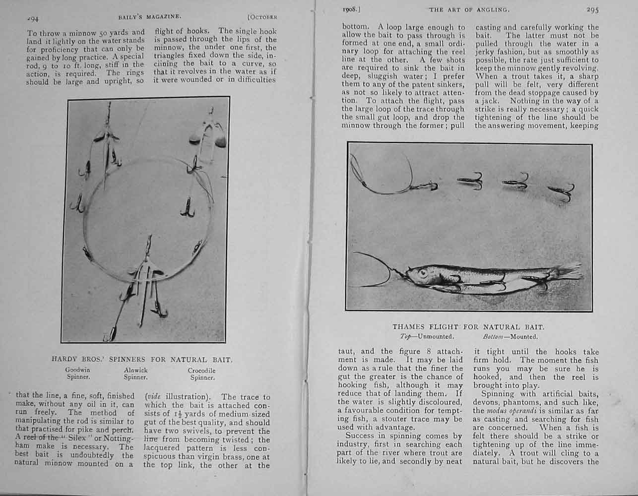 Old Antique Print 1908 Angling Fishing Dry-Fly Spinners Bait Galway Lough 20th