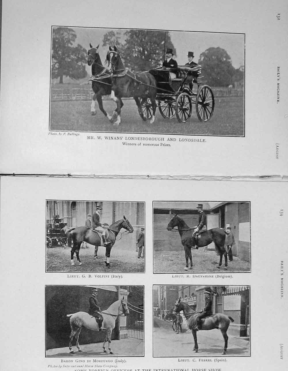 Original Old Antique Print 1908 Horses Winans Londesborough Londsdale Volpini