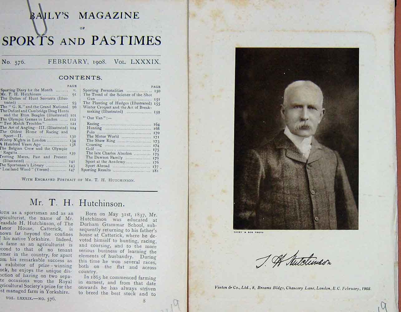 Original Old Antique Print 1908 Portrait Mr Teasdale H. Hutchinson Sport 20th