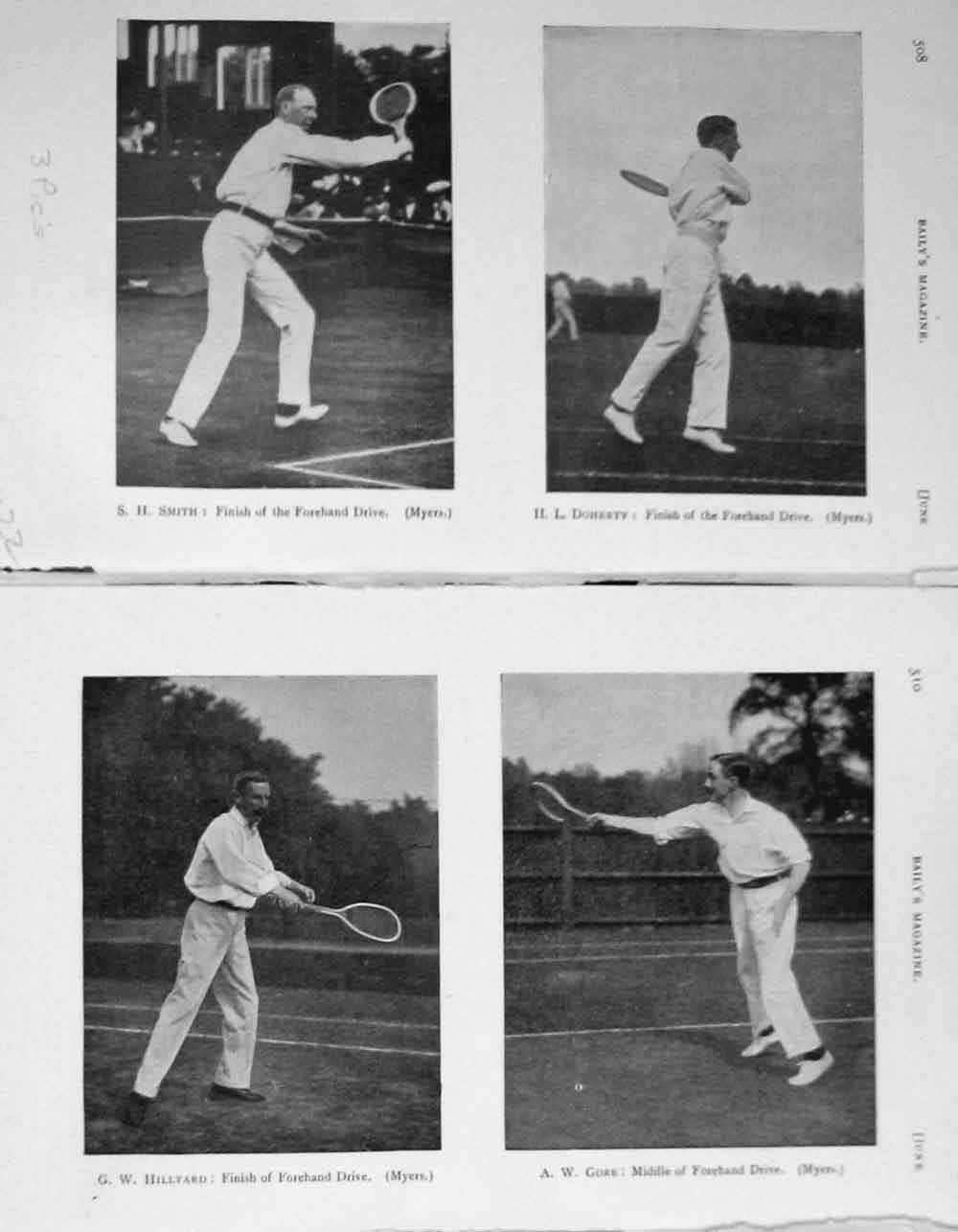 Old Antique Print 1908 Portrait Tennis Smith Doherty Hillyard Gore Sport 20th