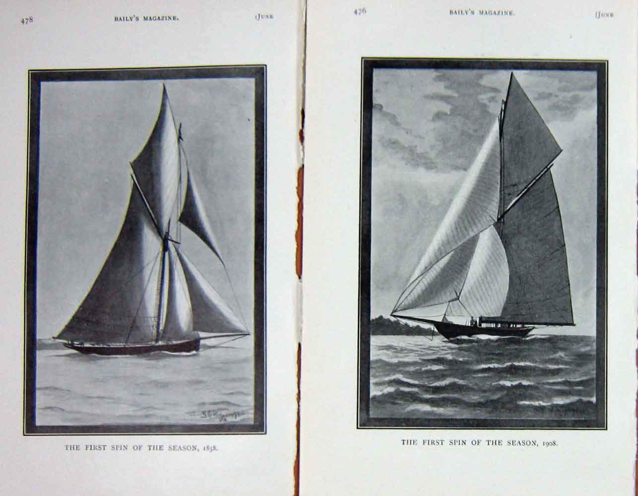 Original Old Antique Print 1908 Yachting Season Sport Yachts Boats 20th Century