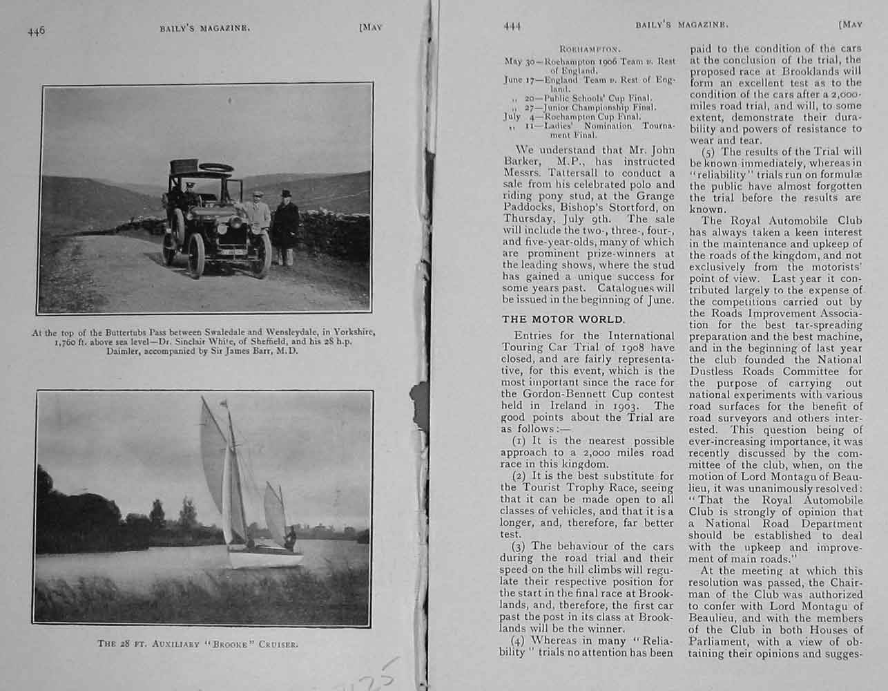 Old Antique Print 1908 Auxiliary Brooke Cruiser Yacht Buttertubs Daimler 20th
