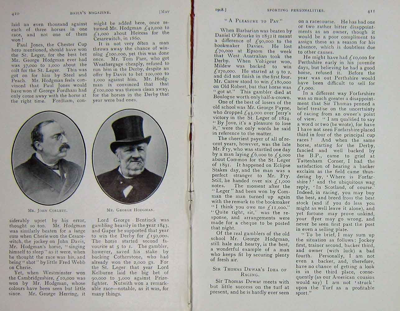 Original Old Antique Print 1908 Portrait John Corlett George Hodgman 20th