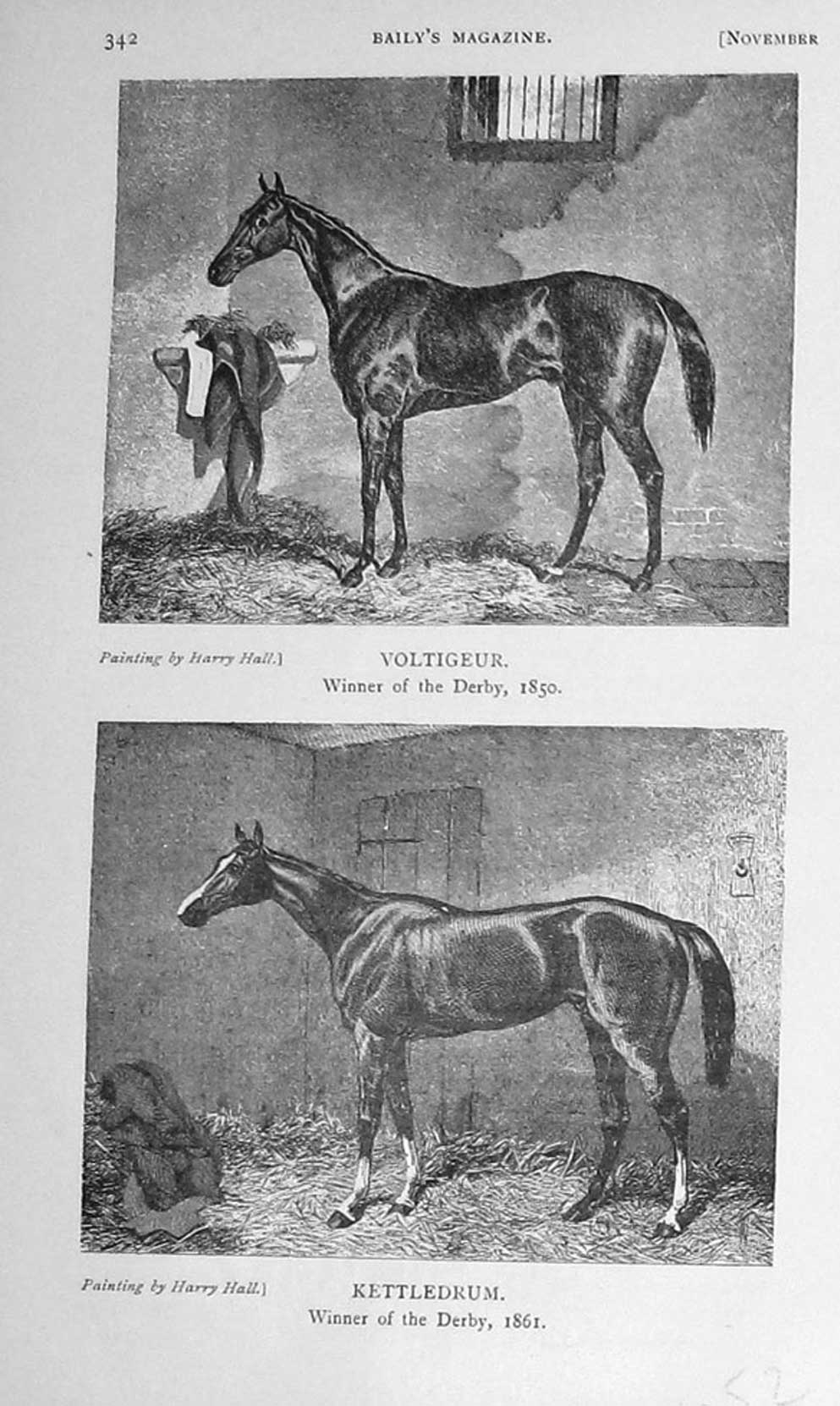 Original Old Antique Print 1909 Race Horses Voltigeur Derby Kettledrum Sports