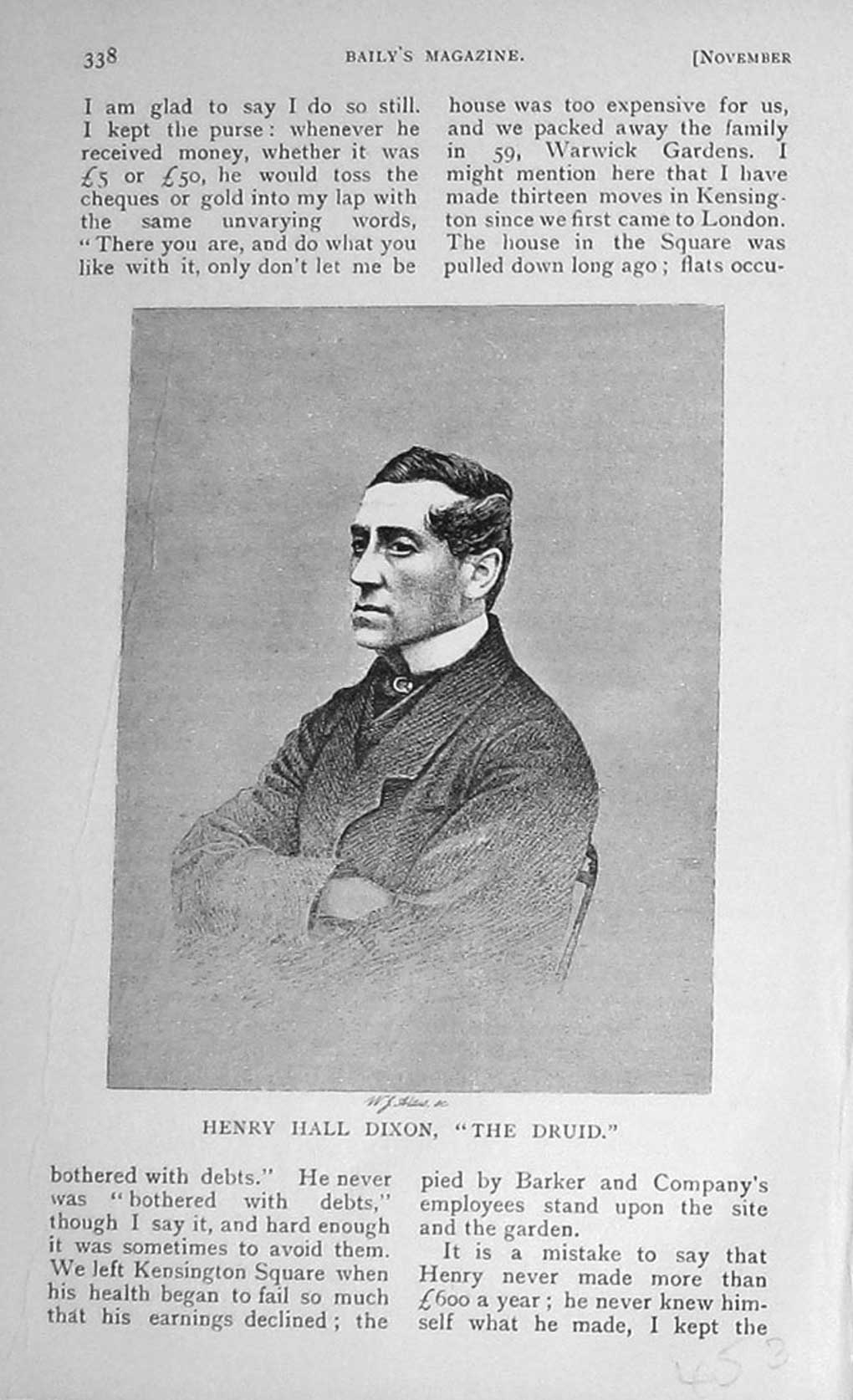 Original Old Antique Print 1909 Portrait Henry Hall Dixon The Druid 20th