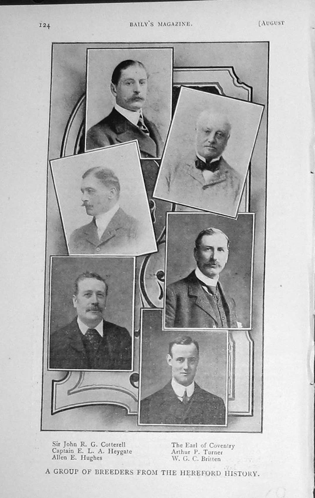 Original Old Antique Print 1909 Portrait Breeders Hereford History Men 20th