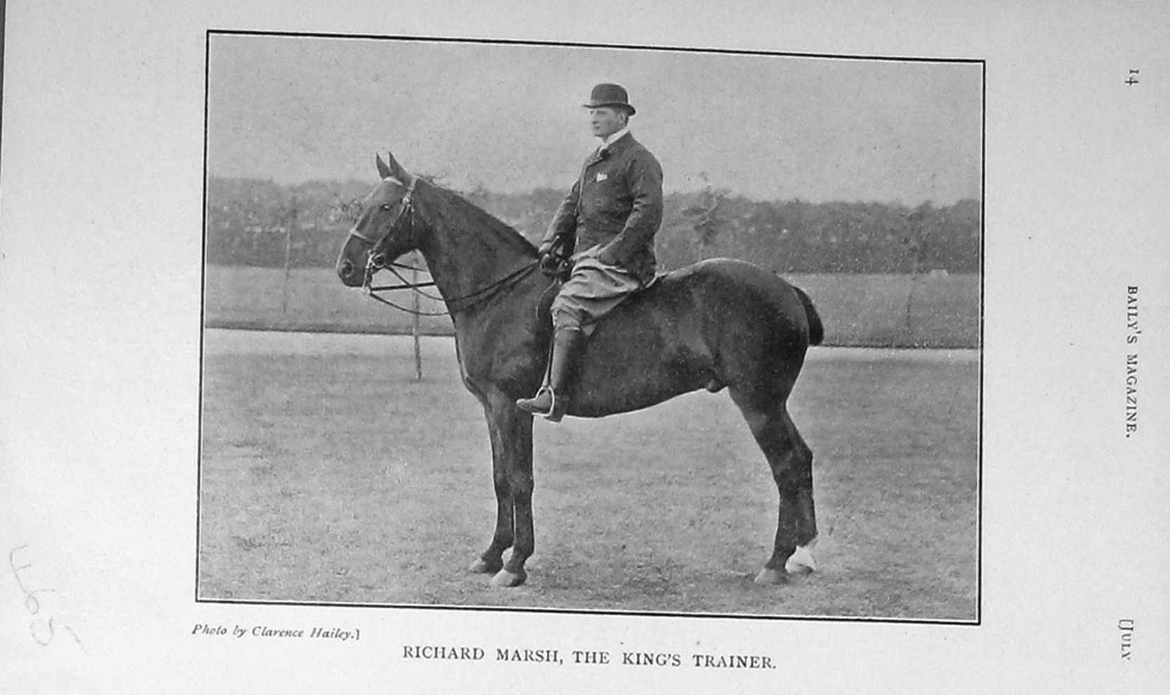 Original Old Antique Print 1909 Portrait Richard Marsh Horse King Trainer 20th
