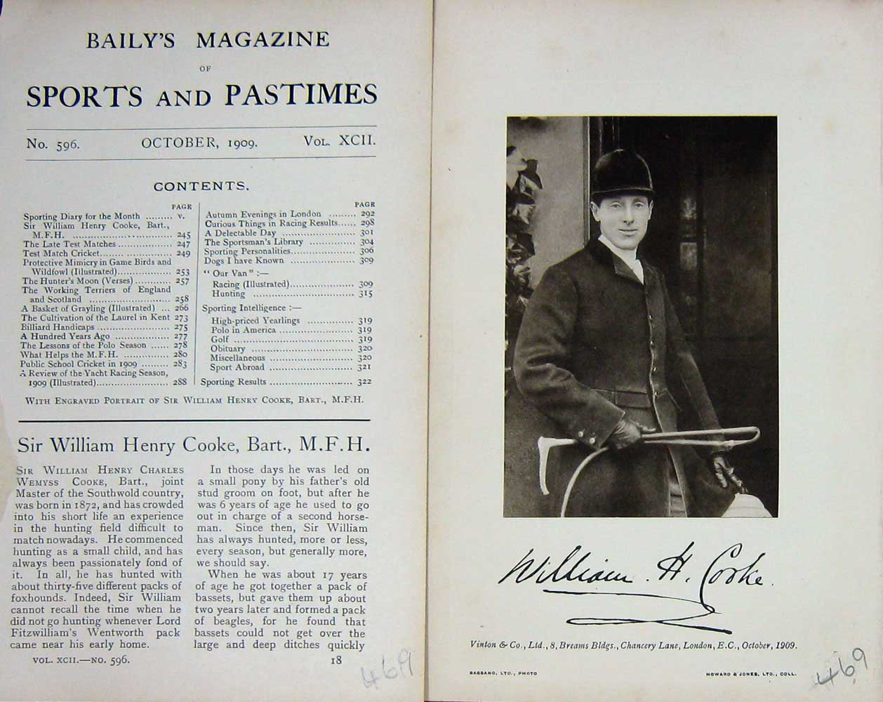 Original Old Antique Print 1909 Portrait Sir William Henry Charles Cooke 20th