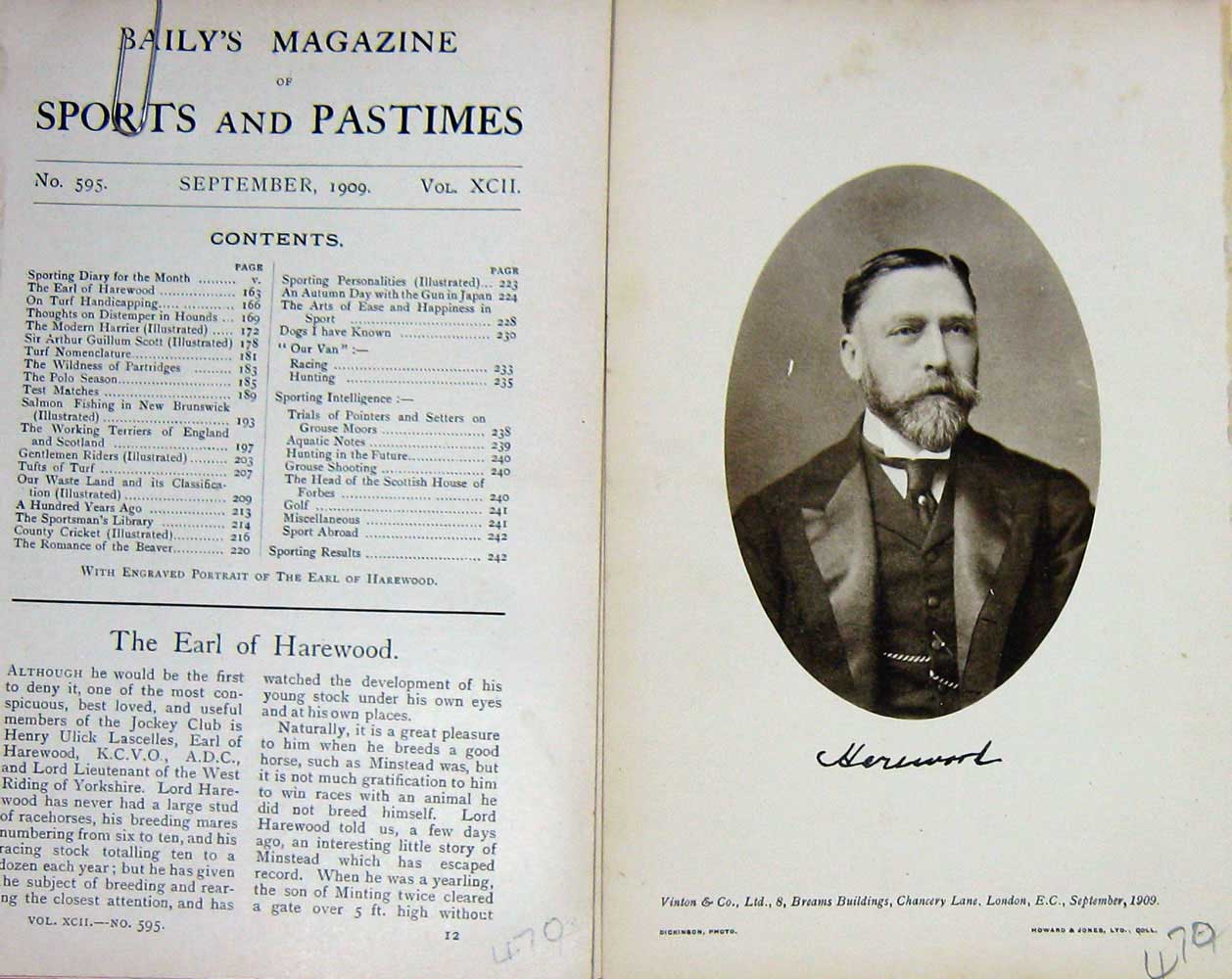 Original Old Antique Print 1909 Portrait Earl Harewood Henry Lascelles 20th