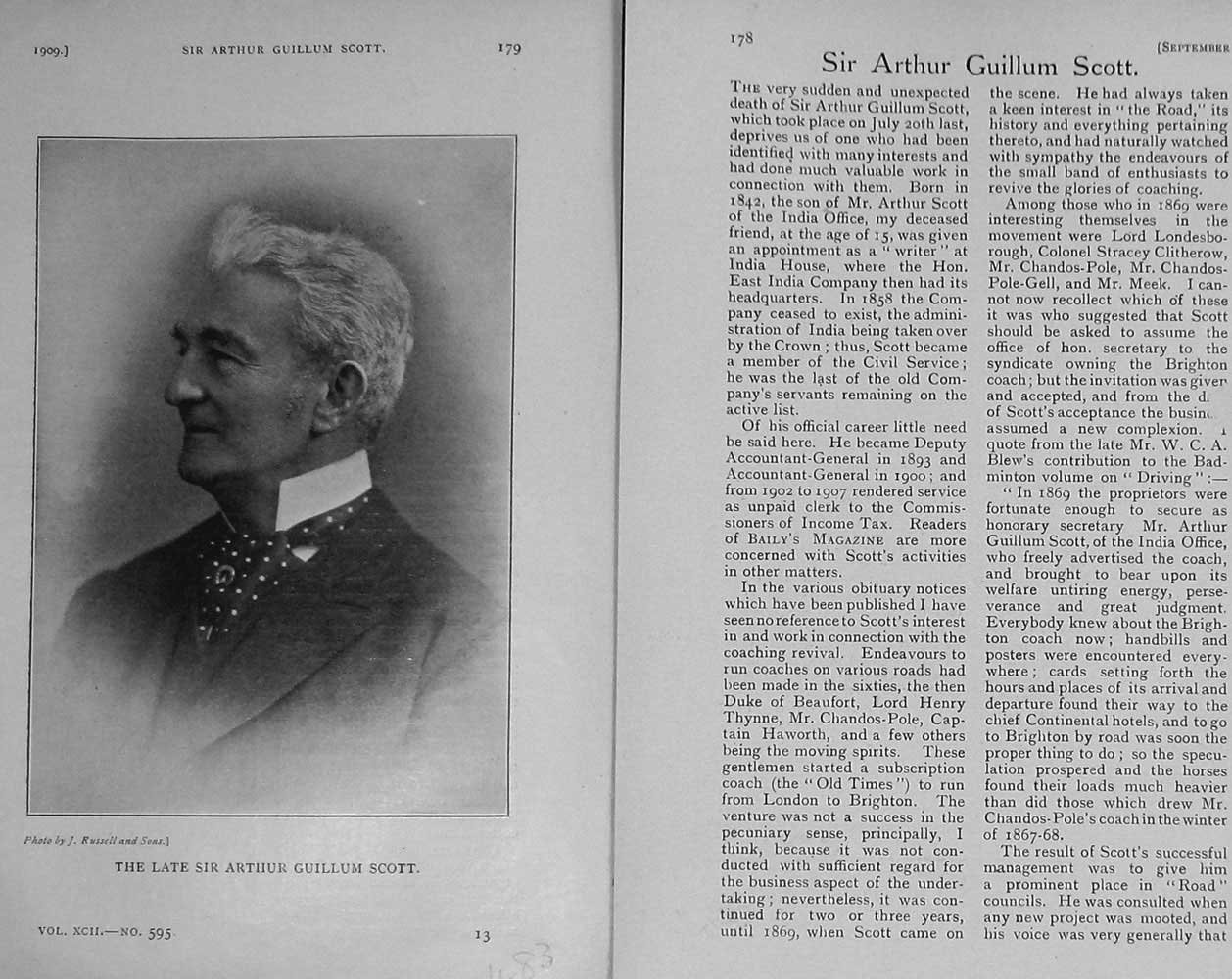 Original Old Antique Print 1909 Portrait Sir Arthur Guillum Scott Sports 20th