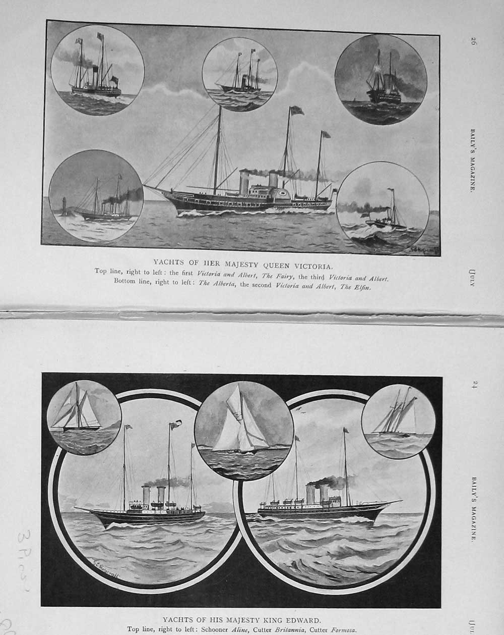 Old Antique Print 1909 Yachts Majesty King Edward Victoria Albert Aline 20th