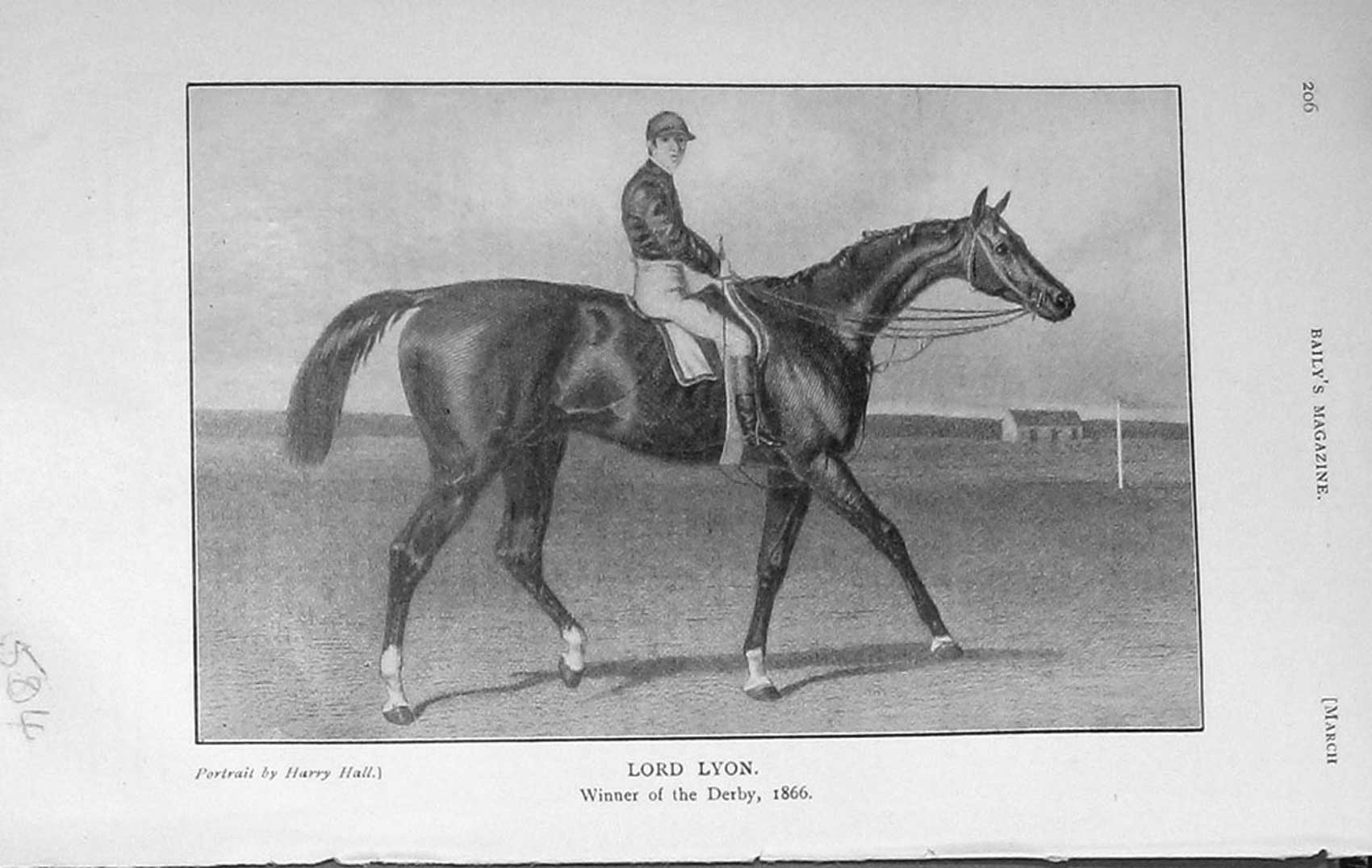 Original Old Antique Print 1909 Portrait Lord Lyon Winner Derby Horse Race 20th