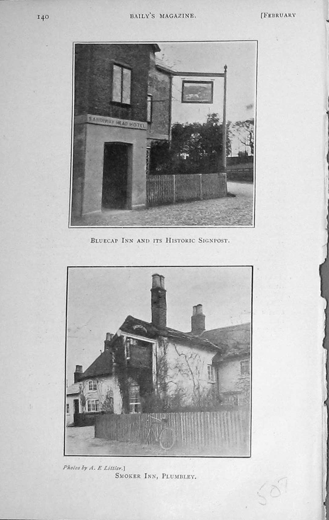 Original Old Antique Print 1909 Bluecap Inn Signpost Smoker Inn Plumbley Photo