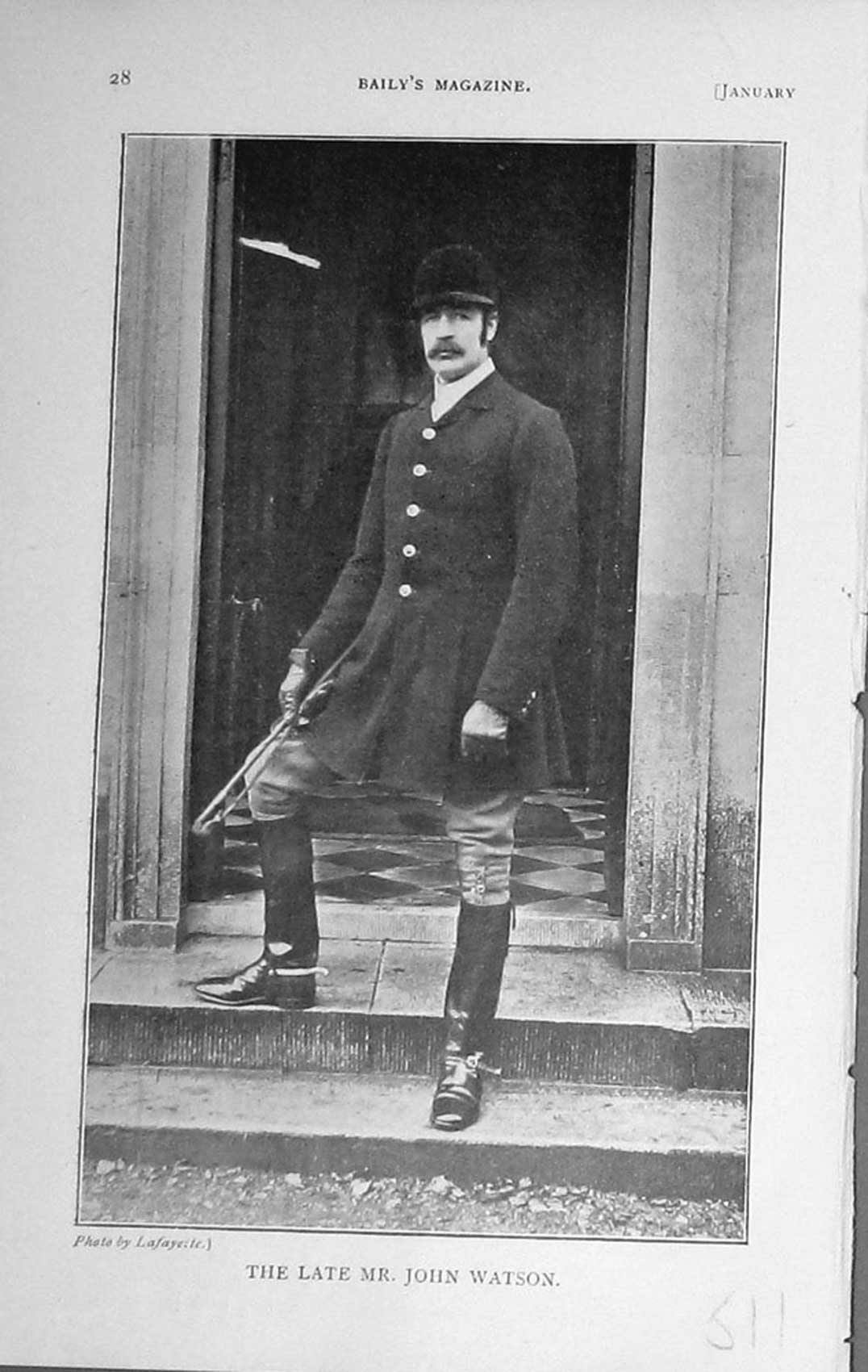 Original Old Antique Print 1909 Portrait Mr John Watson Huntsman Sport 20th
