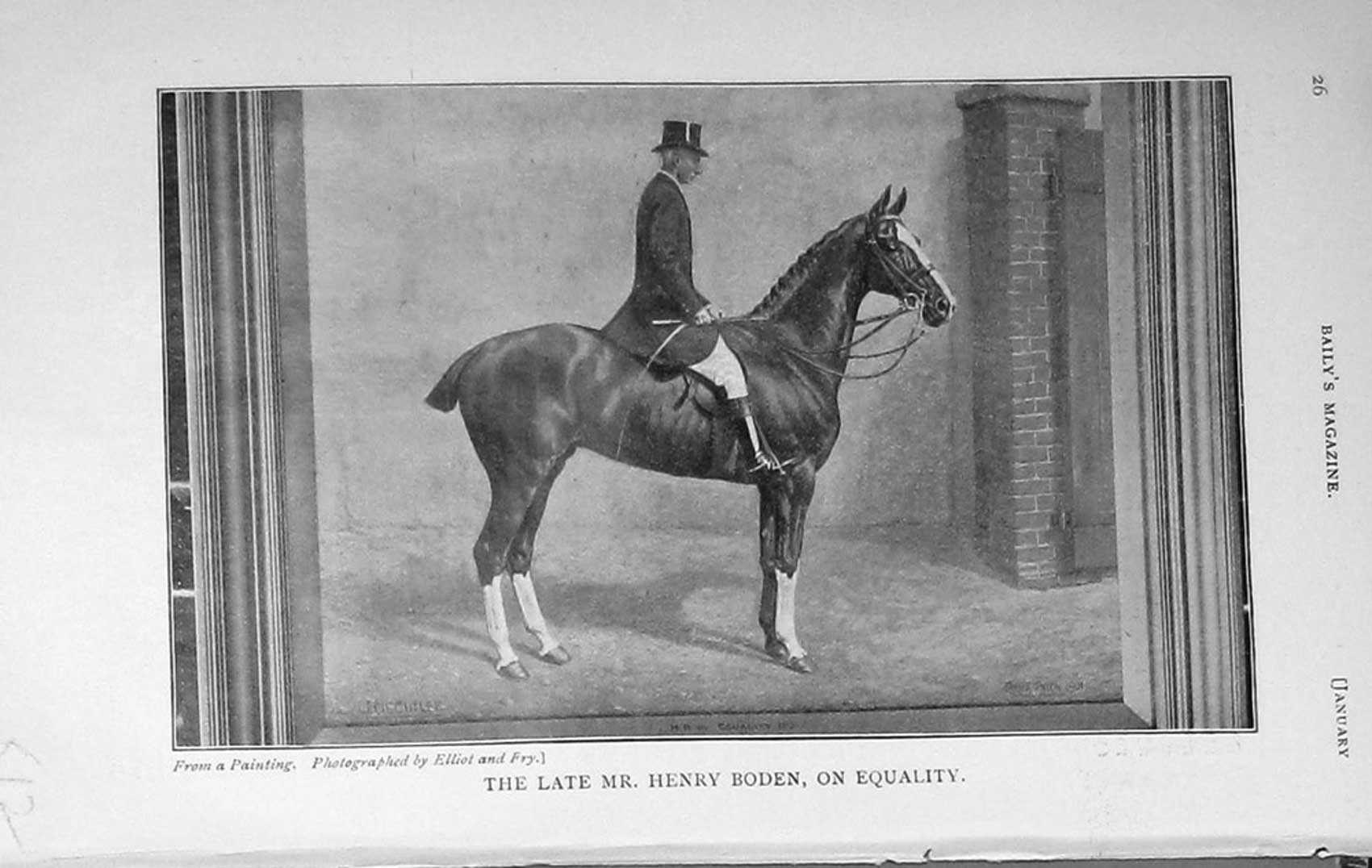 Original Old Antique Print 1909 Portrait Mr Henry Boden Equality Horse 20th