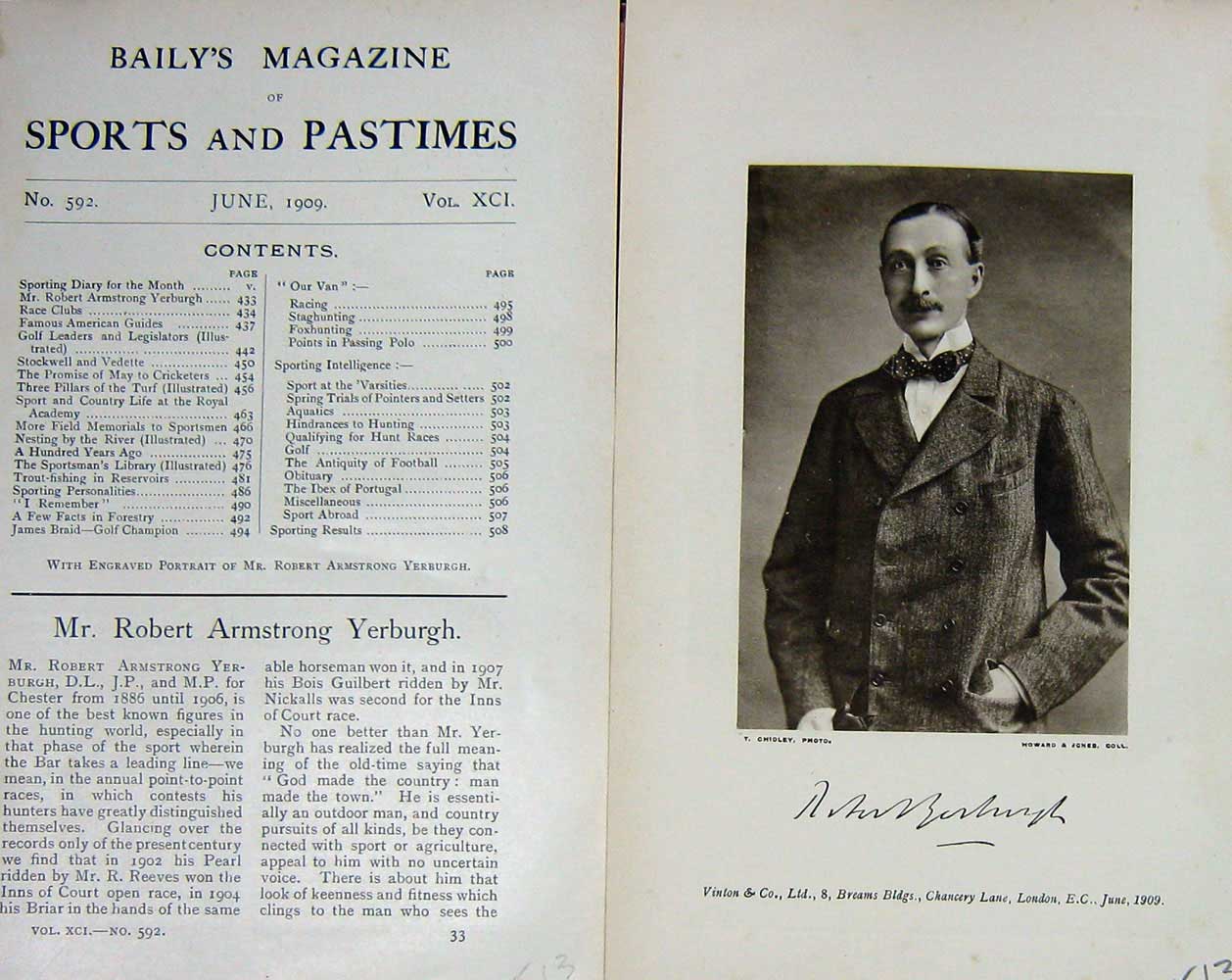 Original Old Antique Print 1909 Portrait Mr Robert Armstrong Yerburgh 20th