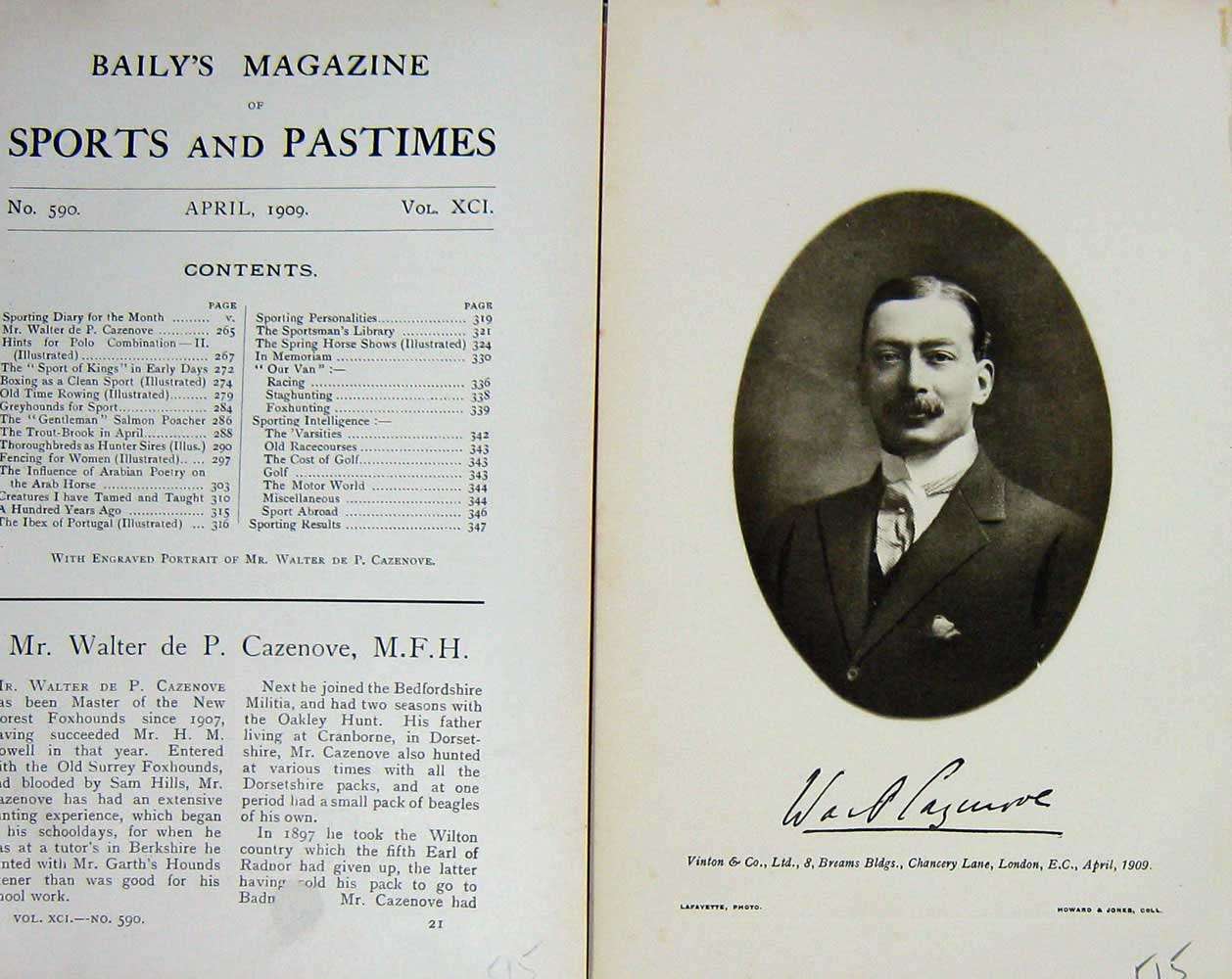 Original Old Antique Print 1909 Portrait Mr Walter De P. Cazenove Huntsman 20th