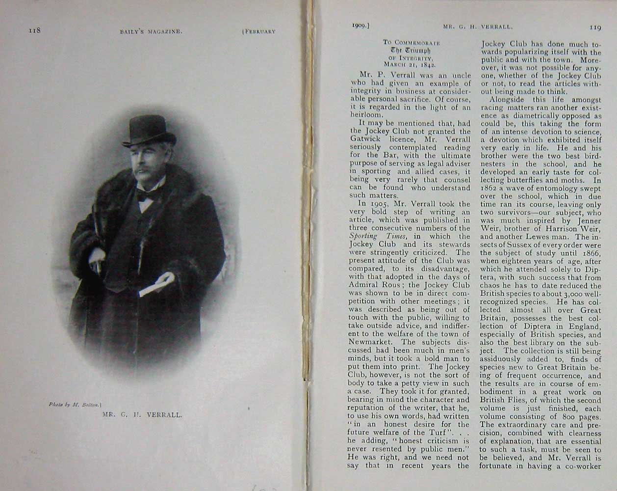 Original Old Antique Print 1909 Portrait Mr George H Verrall Sportsman 20th