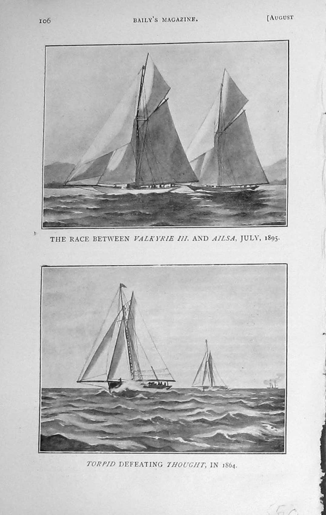 Old Antique Print 1910 Yachts Racing Valkyrie Ailsa Torpid Thought Sport 20th