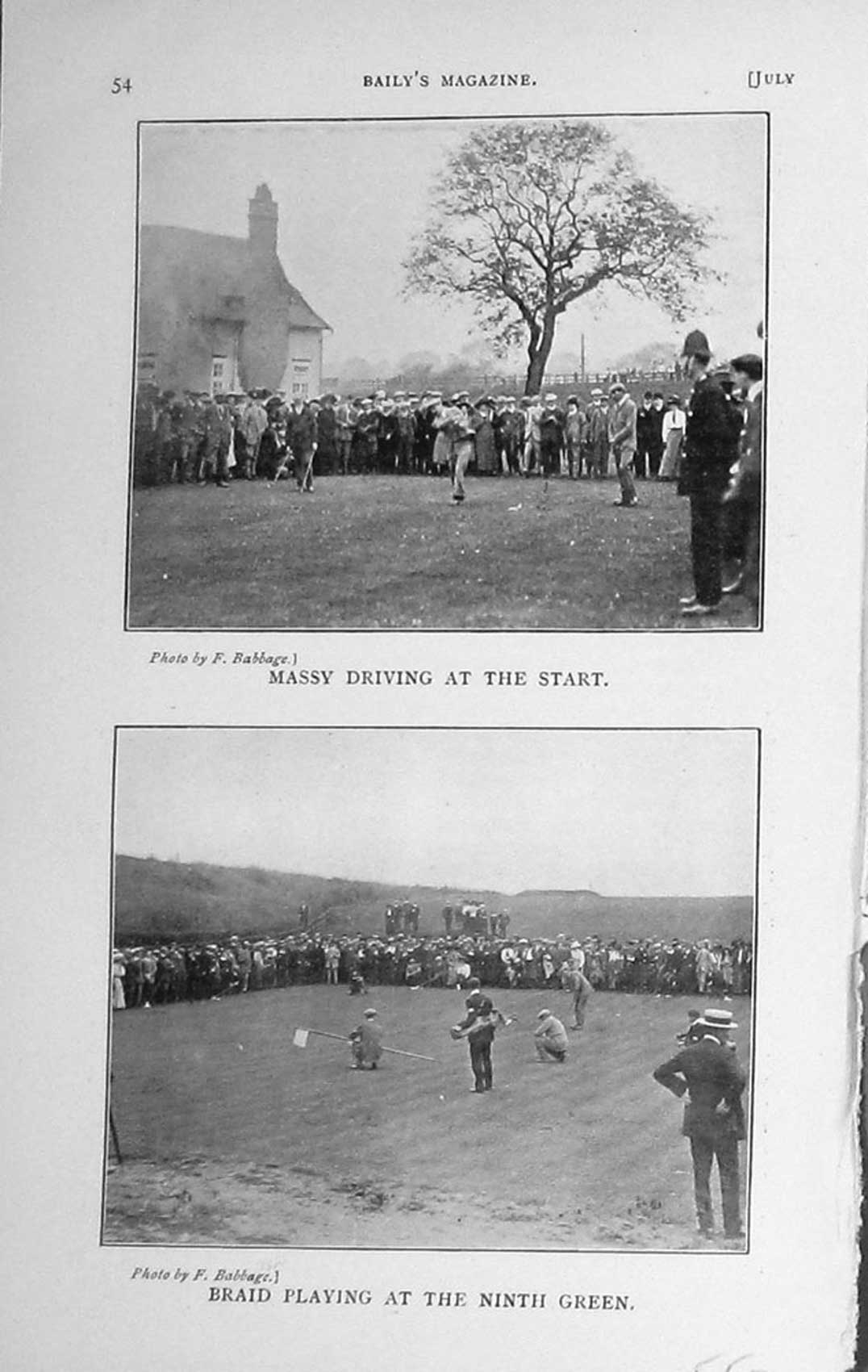 Original Old Antique Print 1910 Photograph Golf Sport Massy Braid Green 20th