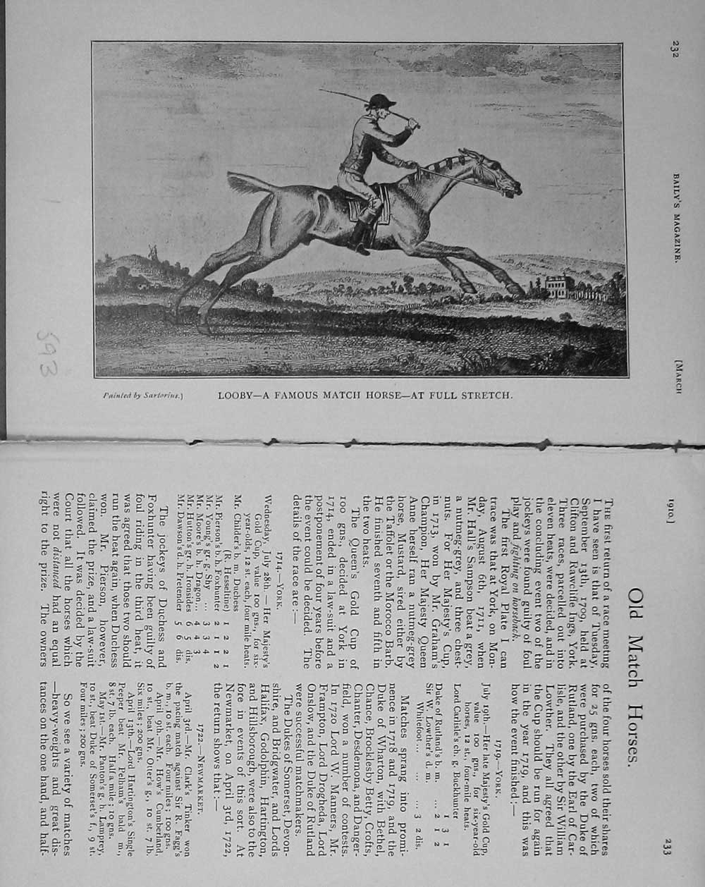 Original Old Antique Print 1910 Looby Famous Race Horse Jockey Sport 20th