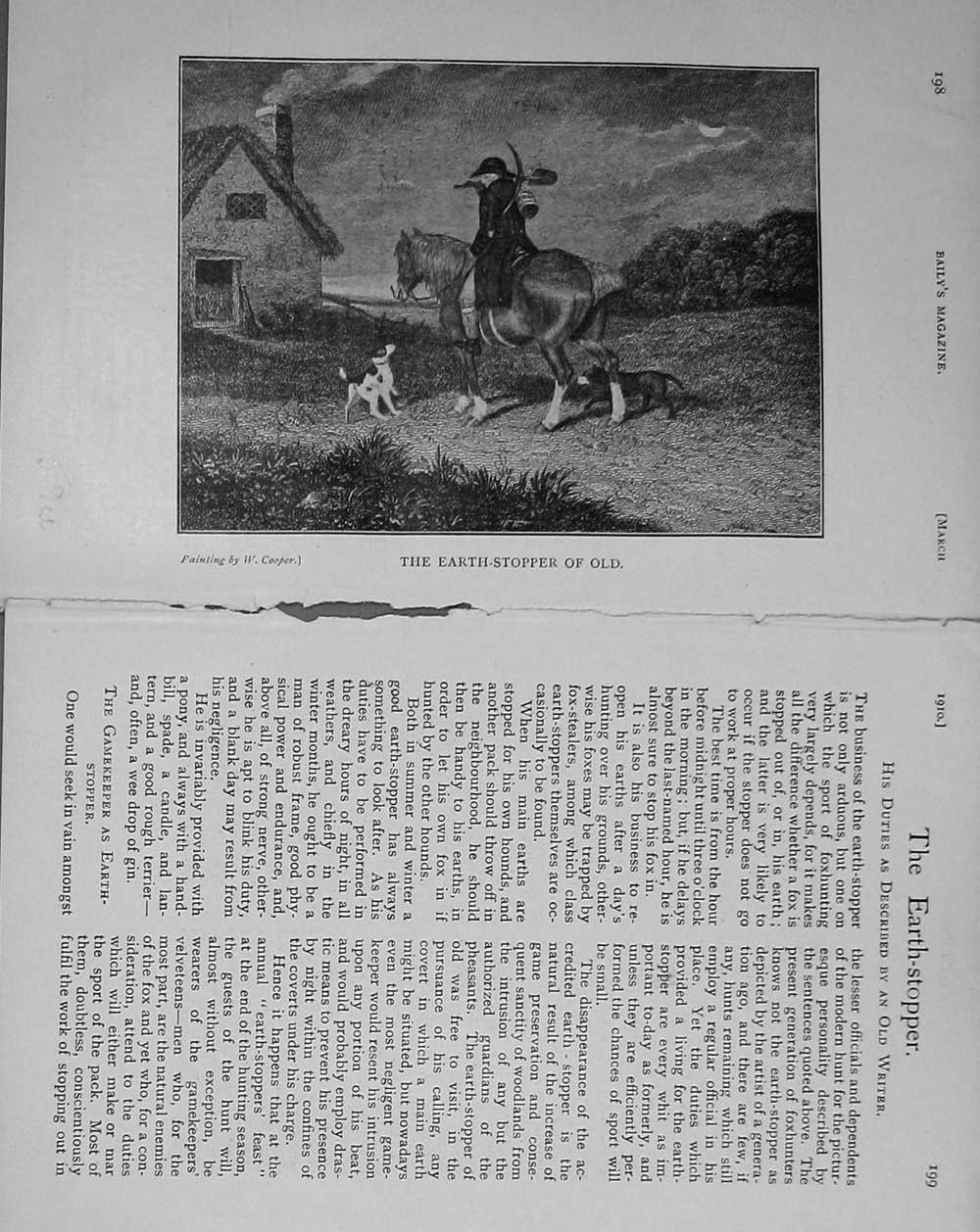 Original Old Antique Print 1910 Man Horse Dogs Earth-Stopper 20th Century