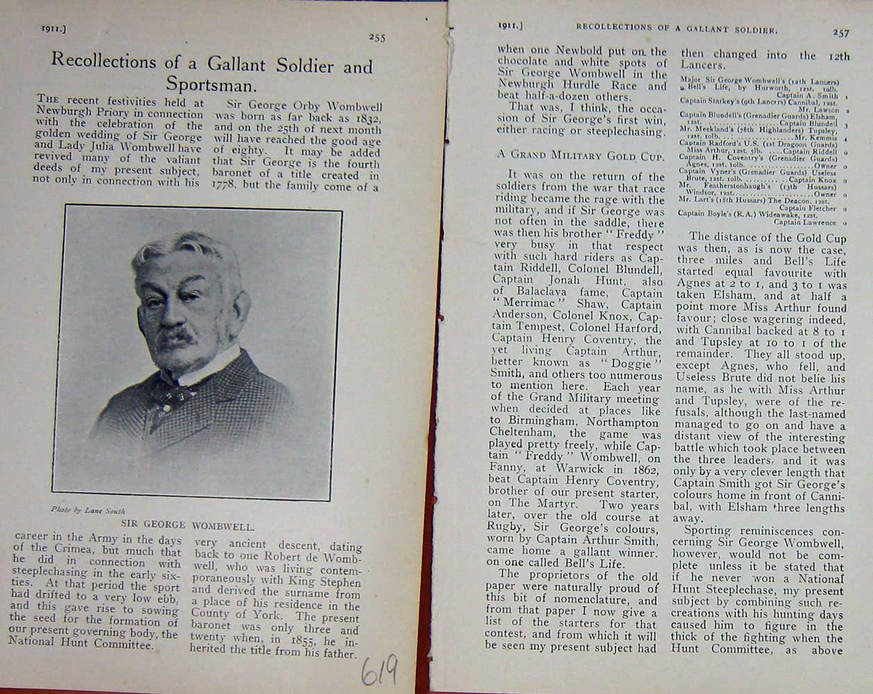 Original Old Antique Print 1911 Portrait Sir George Wombwell Sportsman 20th
