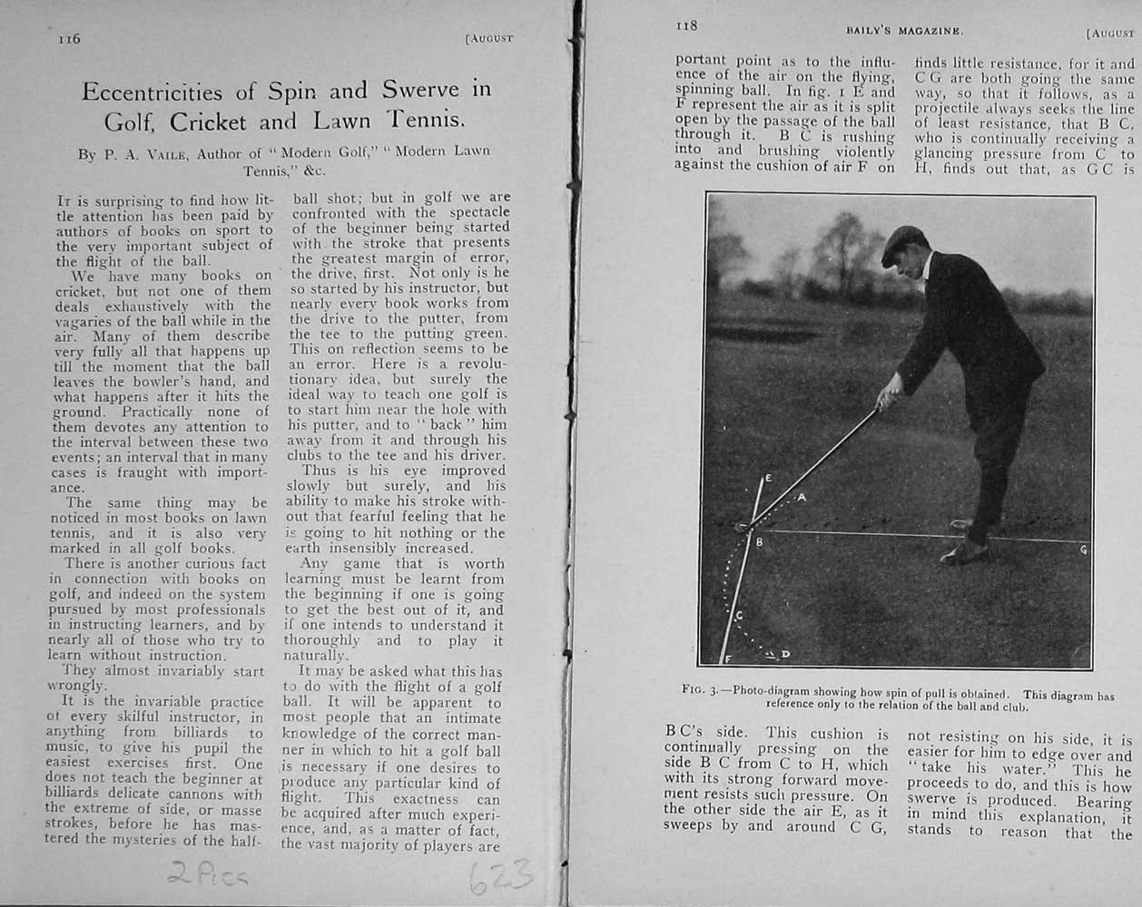 Old Antique Print 1911 Cricket Sport Tennis Diagram Spin Swerve Baily'S 20th
