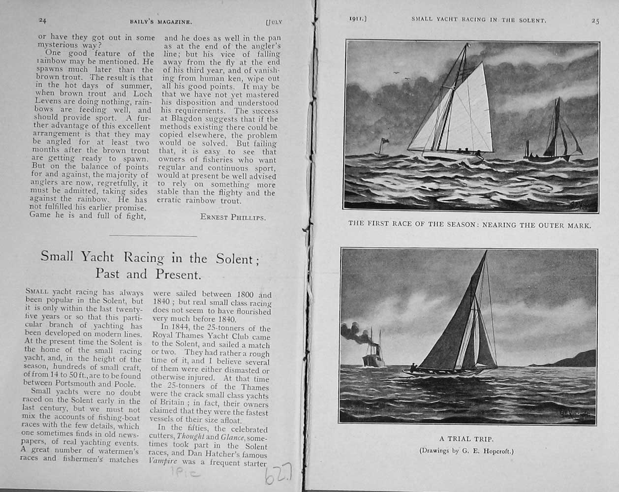 Old Antique Print 1911 Yacht Racing Sport Solent Sailing Baily'S Magazine 20th